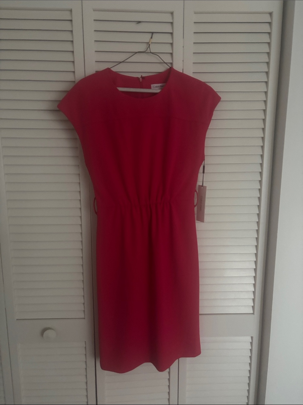 Calvin Klein Hot Pink Cap-Sleeve Midi Dress